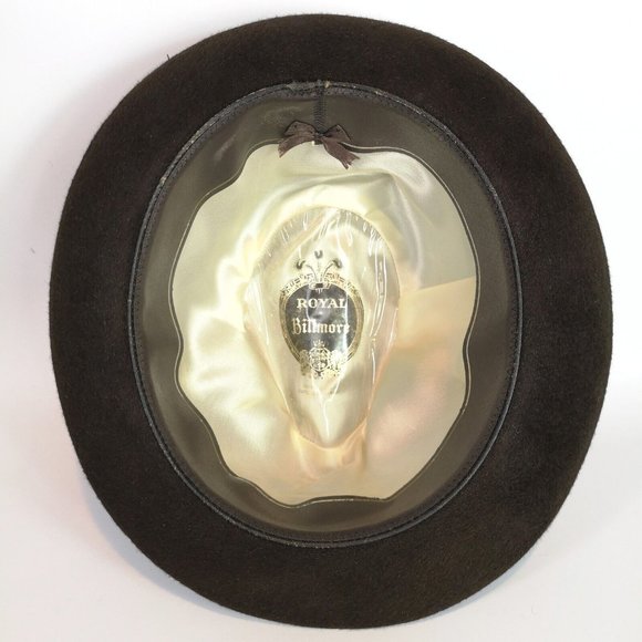 Vtg Royal Biltmore 60s Fedora Hat Felt Brown Feather braided band Grannycore - Picture 6 of 9